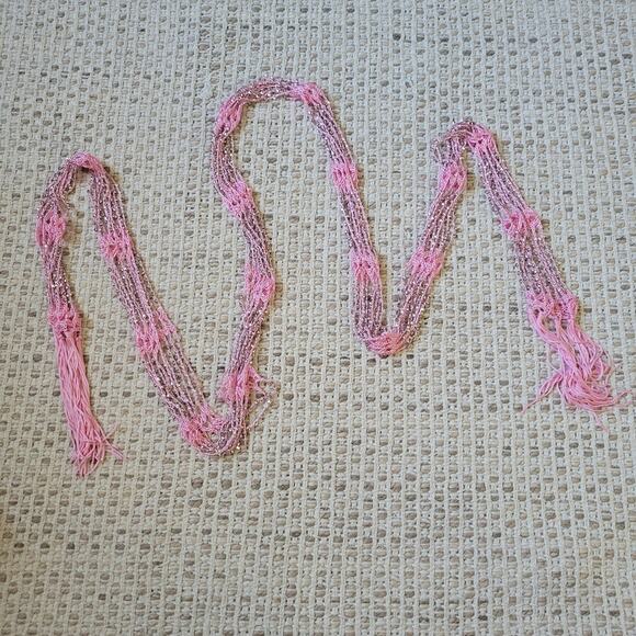 Y2K Pink Macrame Rope Belt Rhinestones Sparkle Cyber Boho Fringe 2XL - Picture 4 of 4